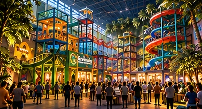 AI-generated conceptual illustration: colourful indoor multi-level play structures.