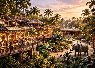 AI-generated conceptual illustration: tropical exploration setting with animal figures.